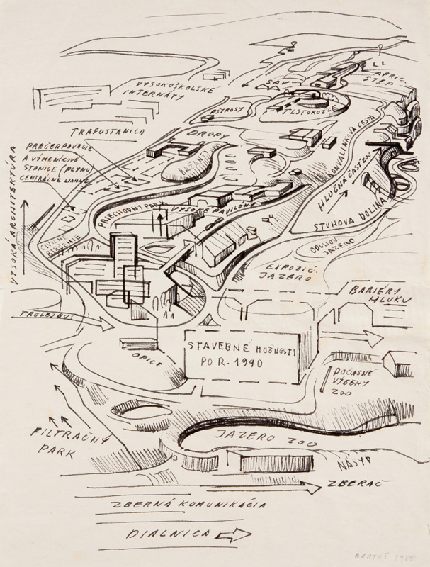 Peter Bartoš - Ekologický koncept výbehov lesného prostredia ZOO (v spolupráci špecialistov), 1984, 	Slovenská národná galéria, SNG