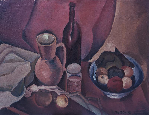František Foltýn – Zátiší se džbánem, lahví a ovocem