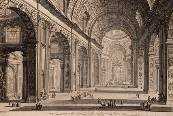 Giovanni Battista Piranesi – Interiér chrámu sv. Petra v Římě