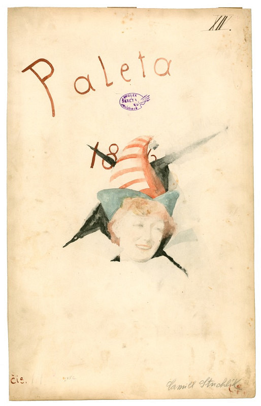Kamil Stuchlík – Paleta, návrh na obálku s motivem ženské hlavy s šaškovskou čapkou