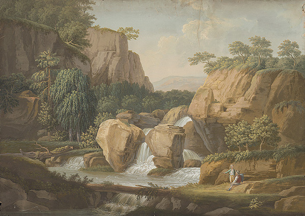 Stredoeurópsky maliar z 1. polovice 19. storočia – Romantická krajinka s vodopádom