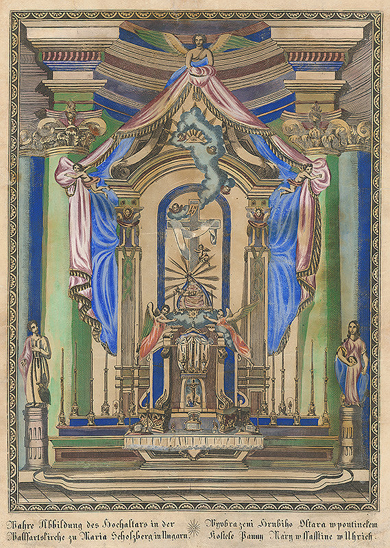 Stredoeurópsky grafik z 18. storočia – Hlavný oltár so Sedembolestnou Pannou Máriou  v bazilike Sedembolestnej Panny Márie v Šaštíne