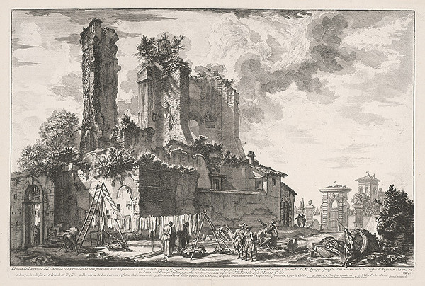 Giovanni Battista Piranesi – Pohľad na mesto pred kastellom časti Aqua Julia v Ríme