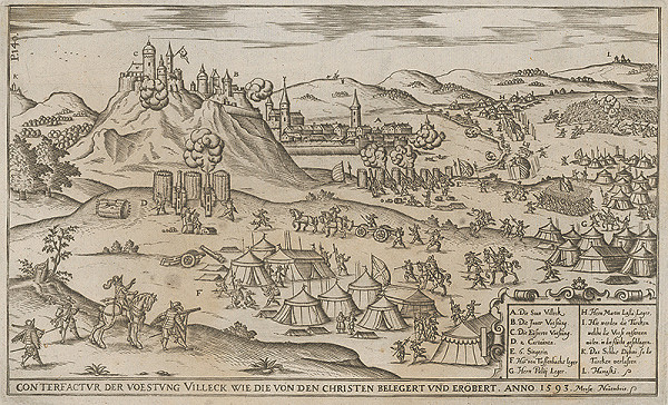Nemecký grafik z 1. polovice 17. storočia – Obliehanie pevnosti Fiľakovo