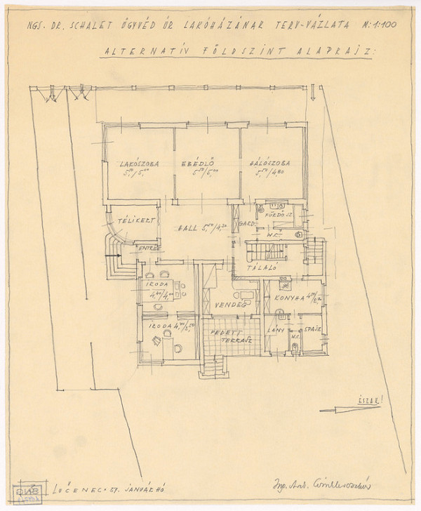 Oskár Winkler – Rodinný dom Dr. Schaleta v Rimavskej Sobote. Pôdorys prízemia. Alternatíva. M 1:100.