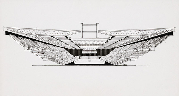 Vladimír Dedeček, Igor Bačík – Viacúčelový výstavný areál v Bratislave – Petržalke. Perspektívny pohľad do interiéru športovej haly.