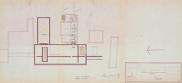 Vladimír Dedeček – Prístavba múzea Martina Benku v Martine. Obnova pamiatky. Projektová úloha. Pôdorys 1. poschodia. M nezn.