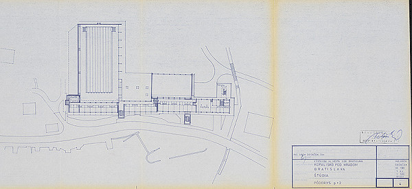 Vladimír Dedeček – Kúpalisko pod hradom v Bratislave. Štúdia. Pôdorys P+2. M 1:500.