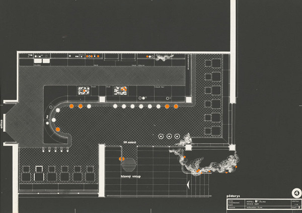 Gabriela Cimmermannová, Severín Ďuriš, Otto Sedlák, Stanislav Toman – Hotel Slovakia v Žiline. Pôdorys Snack baru. M 1:25