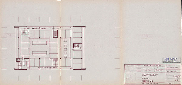 Vladimír Dedeček – Pobočka Štátnej banky čsl. v Považskej Bystrici (3. variant). Štúdia k projektovej úlohe. Pôdorys p +2. M 1:200.