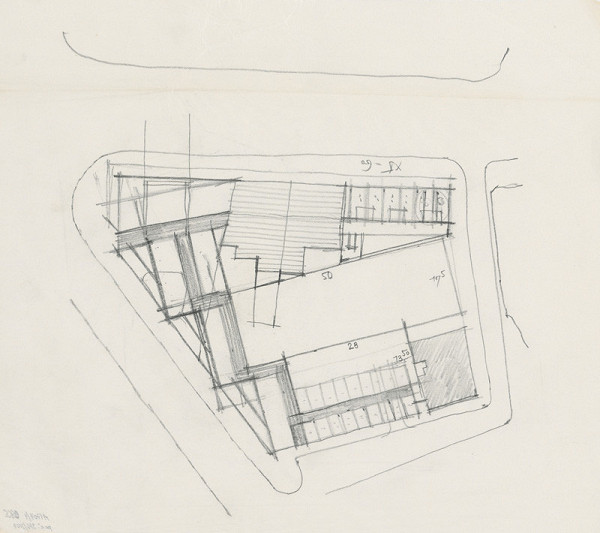 Vladimír Dedeček – Administratívna budova Najvyššieho súdu v Bratislave. Skica pôdorysu. M nezn.