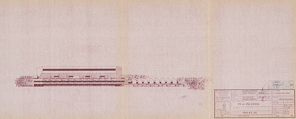 Vladimír Dedeček – Viacúčelová športová hala v Košiciach. Stupeň: ŠSS +OŠ. Pohľad P3. M 1:500.