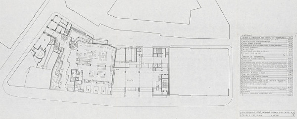 Vladimír Dedeček – Obchodné centrum Dunaj v Bratislave – súťažný návrh. Pôdorys prízemia. M 1:200.