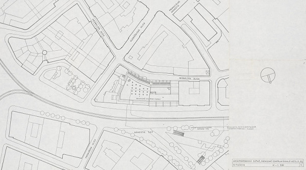 Vladimír Dedeček – Obchodné centrum Dunaj v Bratislave – súťažný návrh. Situácia. M 1:500.