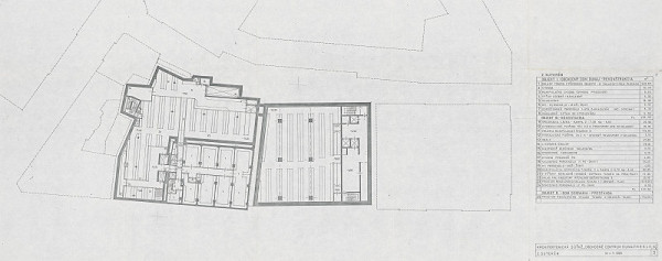 Vladimír Dedeček – Obchodné centrum Dunaj v Bratislave – súťažný návrh. Pôdorys 2. suterénu. M 1:200.