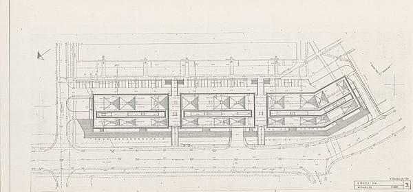 Vladimír Dedeček – Hromadné garáže v Bratislave – Petržalke – Dvory II. Štúdia. Situácia. M 1:500.