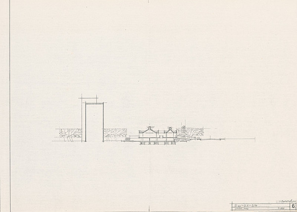 Vladimír Dedeček – Hromadné garáže v Bratislave – Petržalke – Dvory II. Štúdia. Priečny rez. M 1:500.