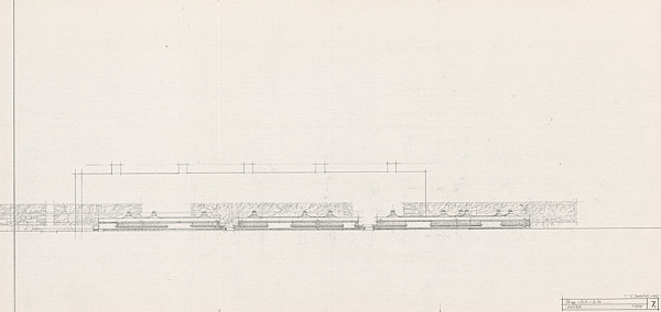 Vladimír Dedeček – Hromadné garáže v Bratislave – Petržalke – Dvory II. Štúdia. Pohľad. M 1:500.