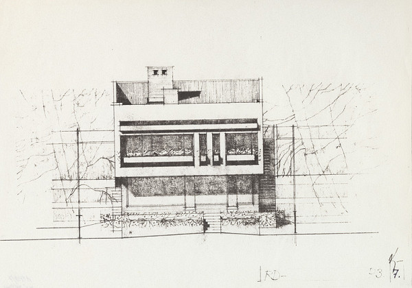 Vladimír Dedeček – Návrh rodinného domu. Pohľad P3. M nezn.
