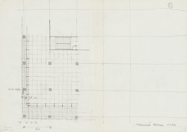 Ivan Matušík – Návrh na hotel B v Nitre. Skice. Modulová osnova. M 1:100.