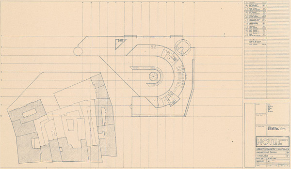 Ivan Matušík – Hotel na Mierovom námestí v Bratislave. Projektová úloha. Pôdorys 7. podlažia = +17,100. M 1:200.