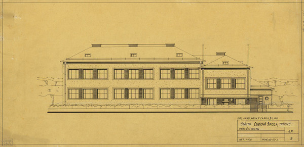 Ferdinand Čapka – Ľudová škola v Trnovom. Južný pohľad. M 1:100.