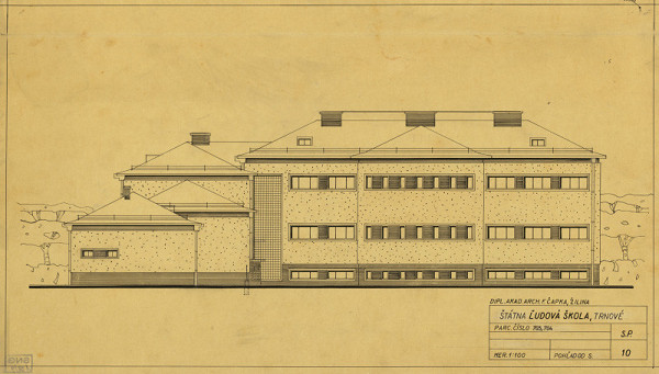 Ferdinand Čapka – Ľudová škola v Trnovom. Severný pohľad. M 1:100.