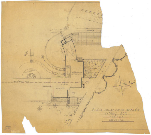 Ferdinand Čapka – Údolná stanica sedačky vo Vrátnej. Situácia. M 1:200.