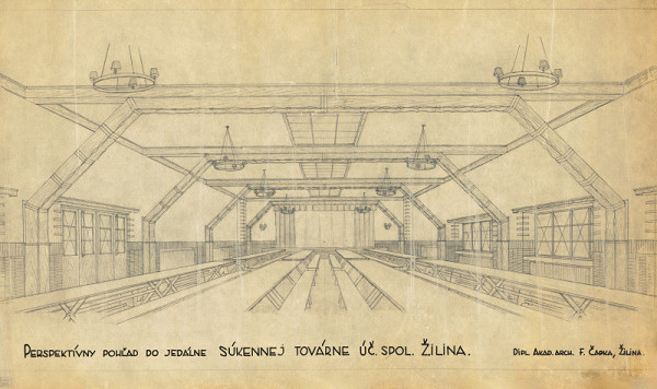 Ferdinand Čapka – Továreň Slovena v Žiline. Perspektívny pohľad do jedálne.