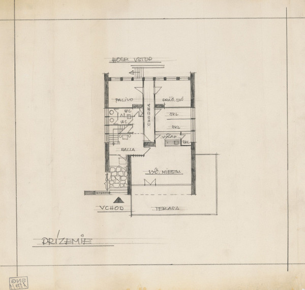 Ferdinand Čapka – Štúdia horskej chaty. Pôdorys prízemia. M 1:100.