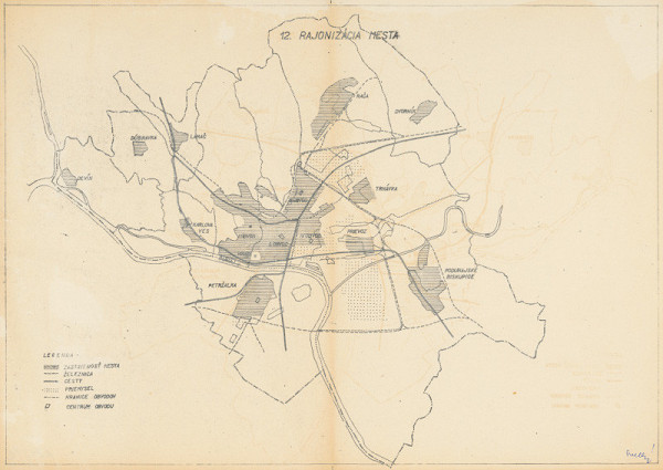 Ján Svetlík – Náčrt územného plánu pre Bratislavu. Rajonizácia mesta s legendou.