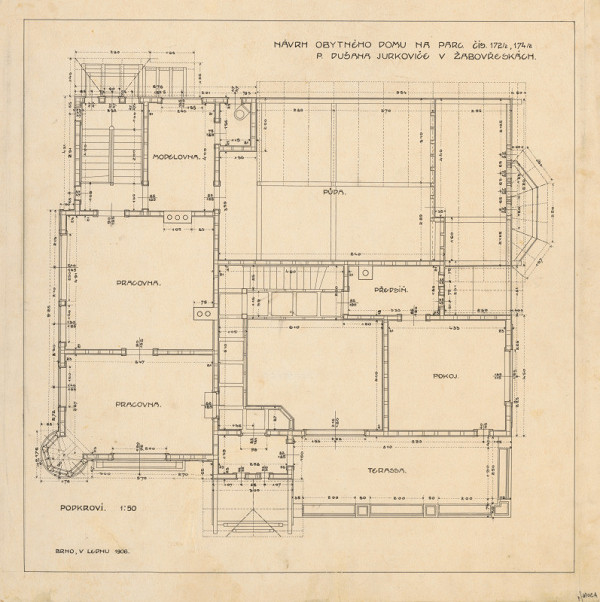 Dušan Samuel Jurkovič – Vila Žabovřesky, Brno. Pôdorys. M 1:50