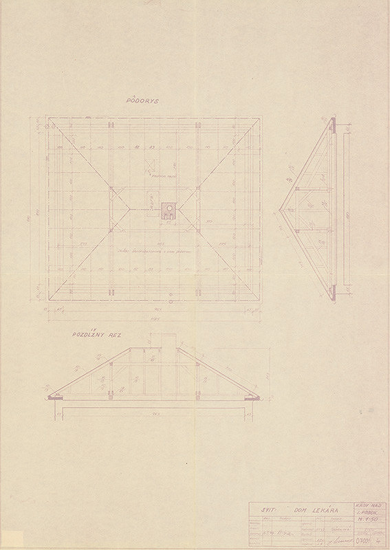 Neznámy autor – Svit - Dom lekára - krov nad I. poschodím. M 1:50