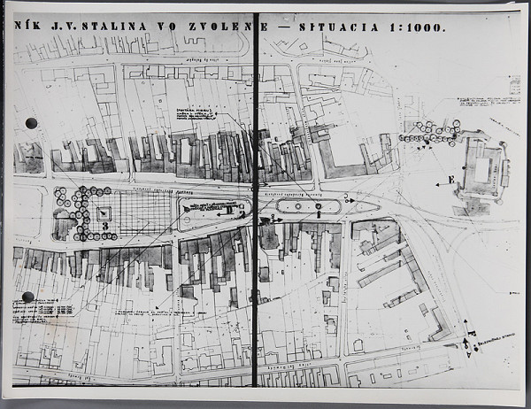 Ladislav Beisetzer, Ladislav Snopek, Neznámy autor – Súťaž na pomník Stalina vo Zvolene. Situácia (M 1:1000)