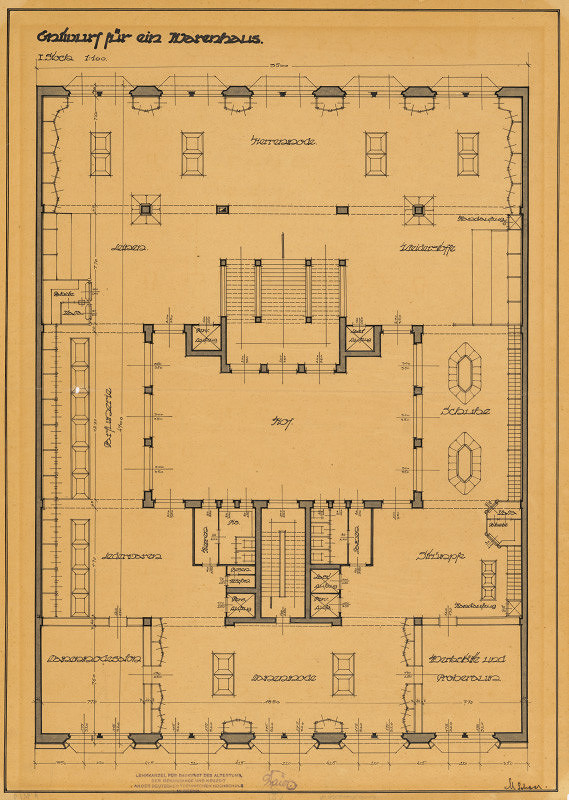 Michal Maximilián Scheer – Entwurf für ein Warenhaus. 1. Stock. M 1:100.