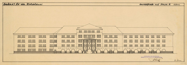 Michal Maximilián Scheer – Entwurf für ein Wohnhaus. Fassade aus Strasse D. M 1:200.