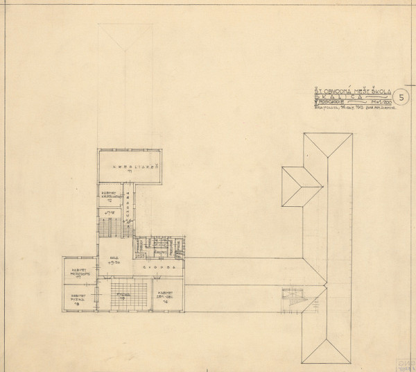 Milan Michal Harminc – Meštianska škola v Skalici. Pôdorys 2. poschodia. M 1:200.
