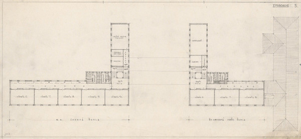 Milan Michal Harminc – Ľudová a meštianska škola v Skalici. Pôdorys 2. poschodia. M nezn.