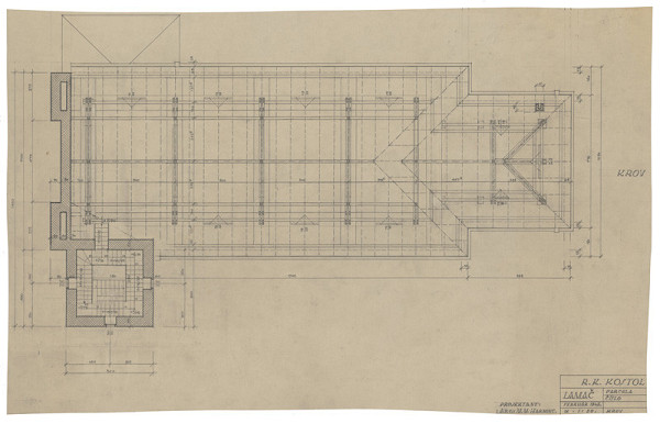 Milan Michal Harminc – Rímsko-katolícky kostol v Lamači. Pôdorys krovu. M 1:50.
