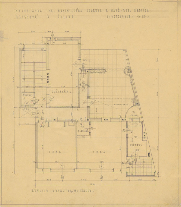 Michal Maximilián Scheer – Vlastný dom v Žiline na Ulici 28. októbra č. 15. Pôdorys 2. poschodia. M 1:50.