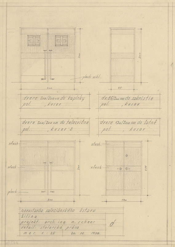 Michal Maximilián Scheer – Saleziánsky ústav v Žiline. Návrhy stolárskych detailov a zariadenia. Dvere. M 1:25