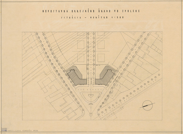 Emil Belluš – Okresný dom vo Zvolene. Situácia. M 1:500.