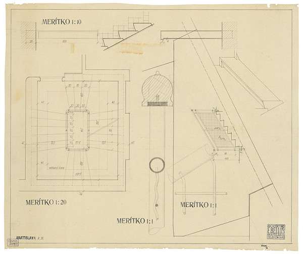 Emil Belluš – Rodinný dom dr. Daniela Belluša. Detail schodiska. M 1:20, M 1:10, M 1:1.