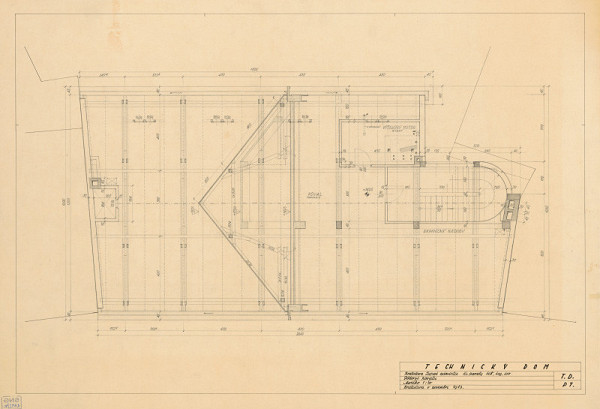 Emil Belluš – Technický dom v Bratislave. Pôdorys povaly. M 1:50