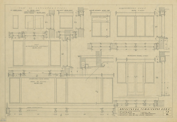 Emil Belluš – Technický dom v Bratislave. Okná (pôdorysy, rezy, pohľady). M 1:20