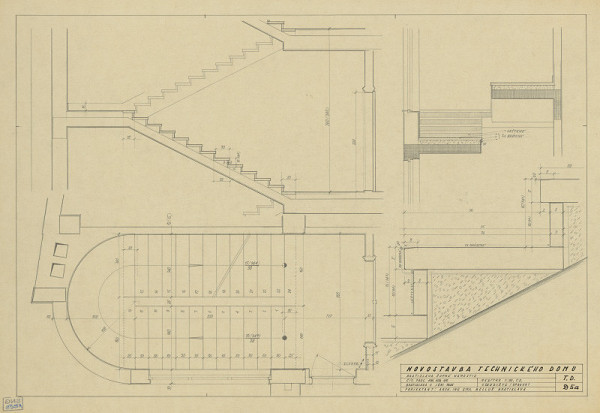 Emil Belluš – Technický dom v Bratislave. Schodisko. Oprava 1. M 1:20, M 1:2
