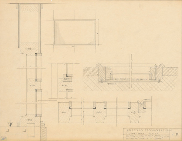 Emil Belluš – Technický dom v Bratislave. Výkadové okno. M 1:10, M 1:1.
