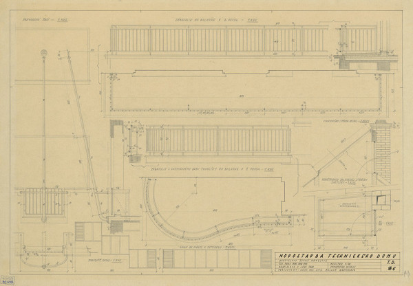 Emil Belluš – Technický dom v Bratislave. Detail zábradlia. M 1:20.