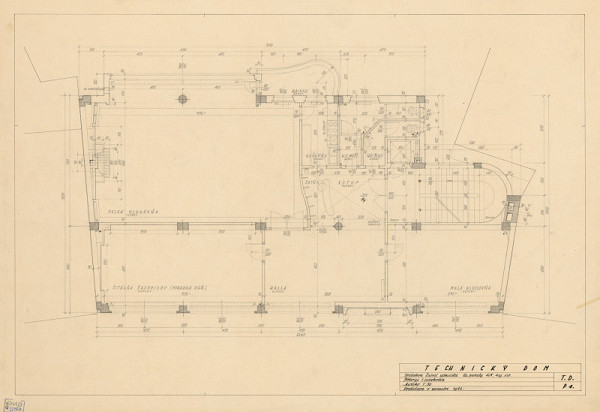 Emil Belluš – Technický dom v Bratislave. Pôdorys 1. poschodia. M 1:50