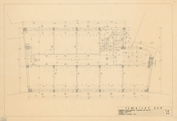 Emil Belluš – Technický dom v Bratislave. Pôdorys 3. poschodia. M 1:50